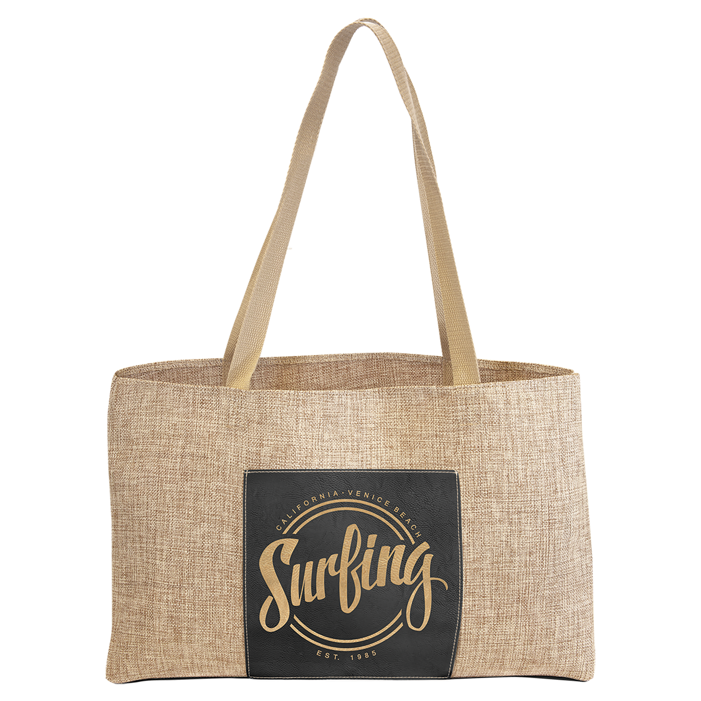 Burlap Bag with 5" Laserable Leatherette Gusset