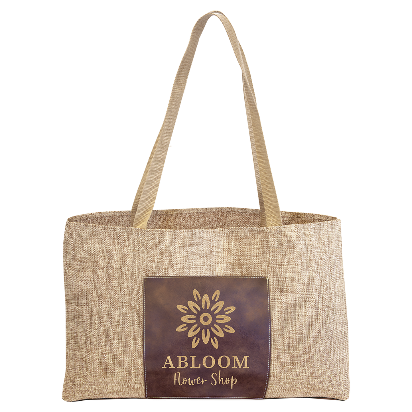 Burlap Bag with 5" Laserable Leatherette Gusset