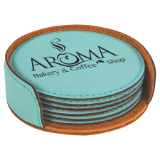 Leather Coaster Set of 6 with Holder- Round