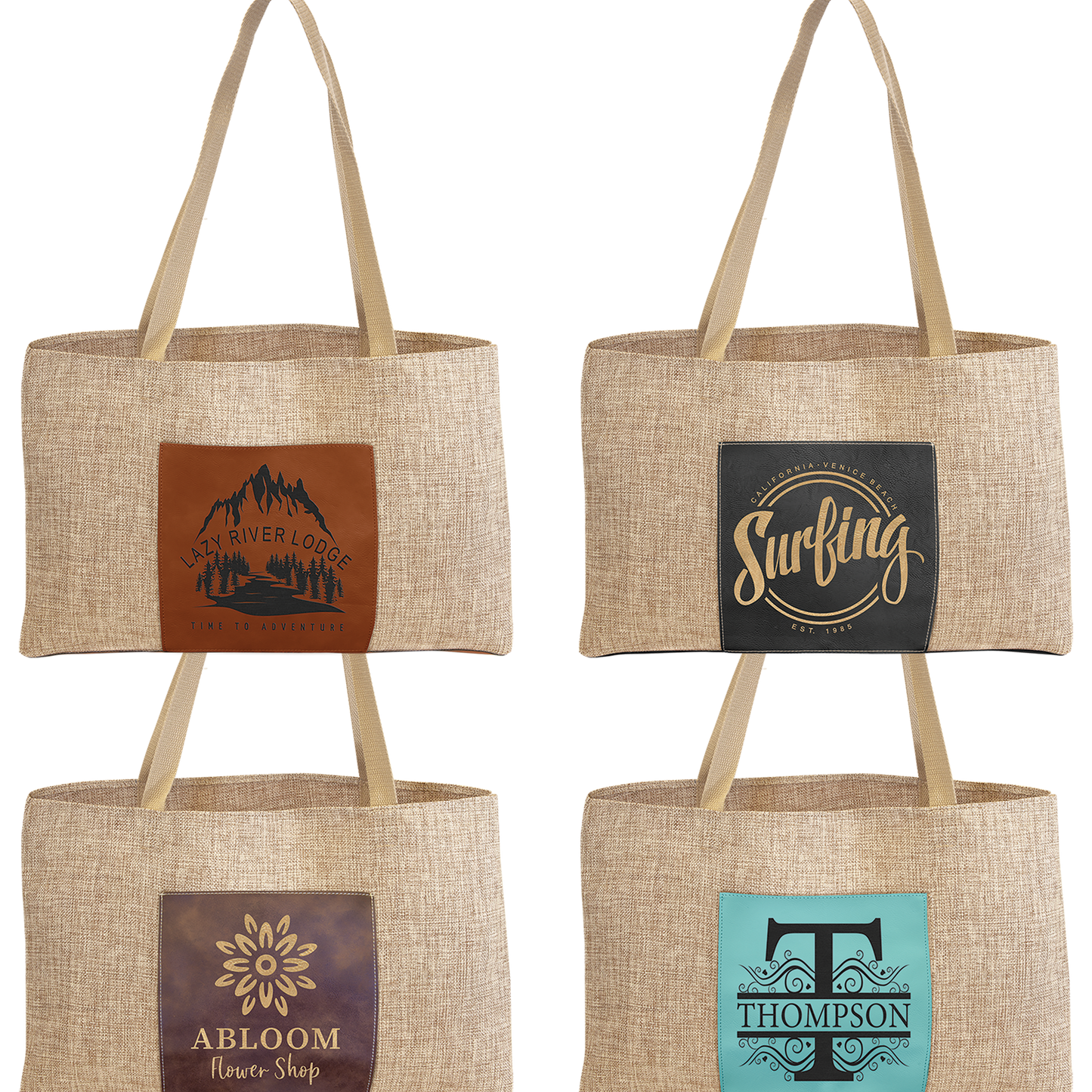Burlap Bag with 5" Laserable Leatherette Gusset